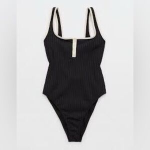 Aerie Black and Cream One Piece Swimsuit
